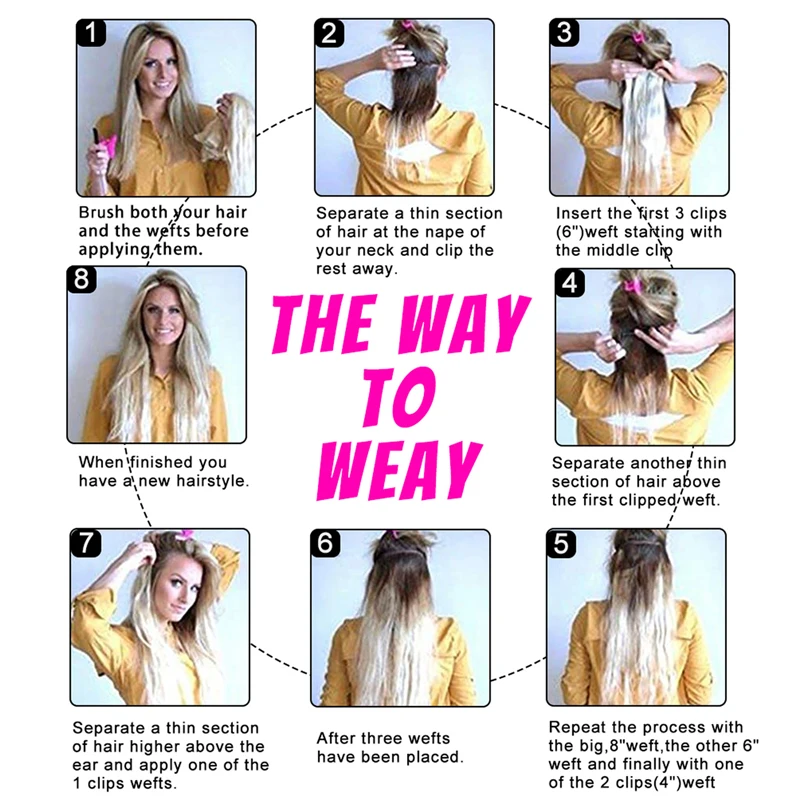 24 بوصة الاصطناعية كليب في وصلات الشعر 6 قطعة الشعر 16 كليب ملحقات طويلة مستقيمة على قطع الشعر للنساء الفتيات