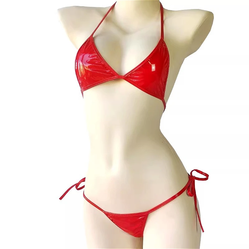 2Pcs Patent Leather Womens Swimsuit Sexy Bikinis Set Bandage Underwear Beach Girls Bikini Bathing Suit Swimwear Hombre Lingerie