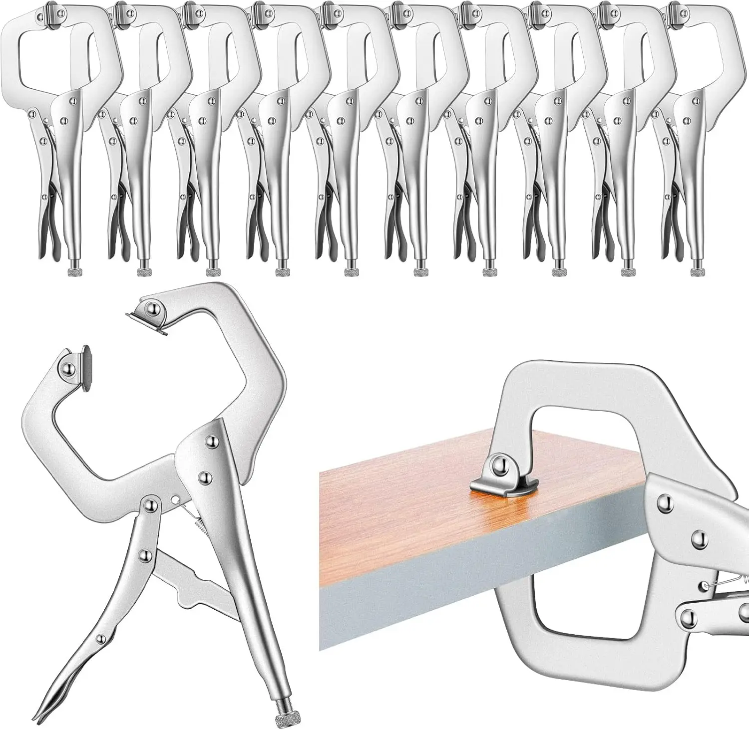 10 قطع مشبك قفل C، مشبك لحام قابل للتعديل مع طرف عادي ووسادة دوارة، 11 بوصة لأعمال النجارة والخزانة والإصلاح - Sho