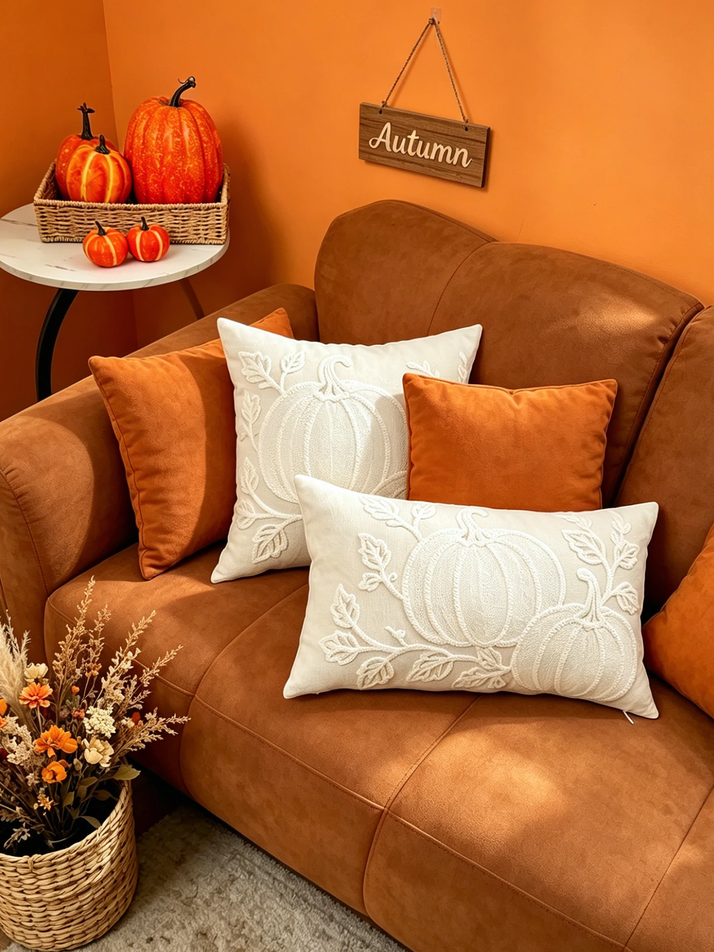 1pc Autumn Pumpkin Embroidery Pillowcase Multi-size Available for Sofa Bed Home Decor Harvest Festival Special Pillowcase