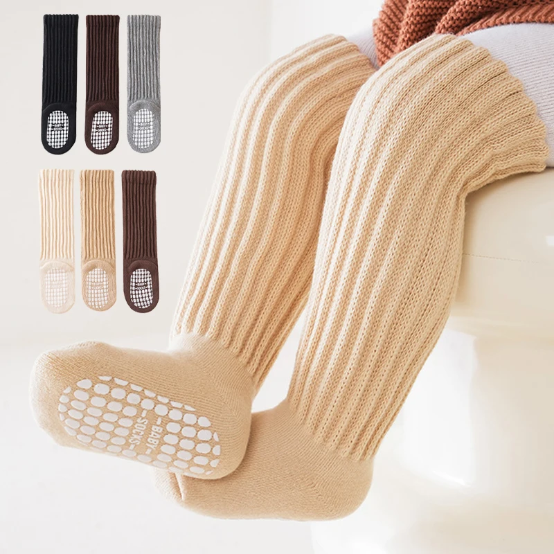 3/6 Pairs Baby Long Tube Socks Newborn High Knee Socks Anti-slip Kids Stocking Solid Color Indoor Toddler Socks