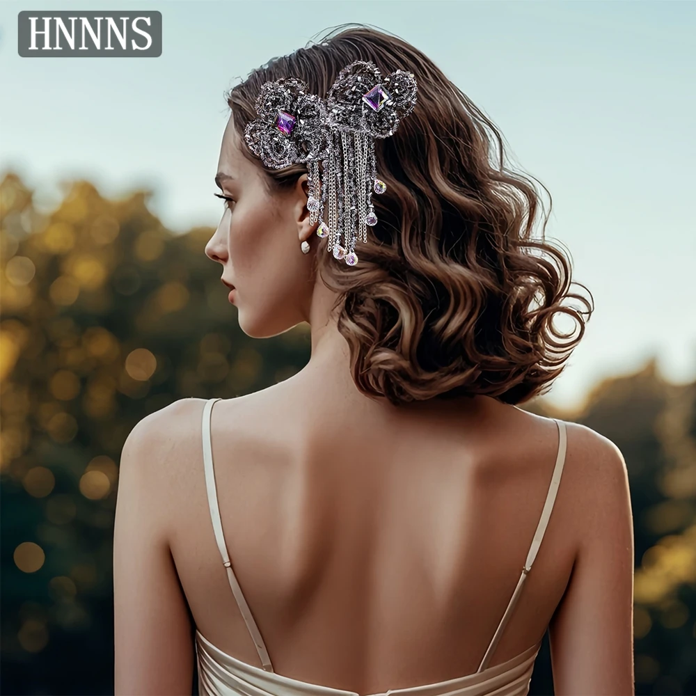 TOPQUEEN Sposa alla moda Matrimonio Fiocco viola Fatto a mano con perline Nappa da donna Elegante banchetto Festa Copricapo quotidiano YXA68