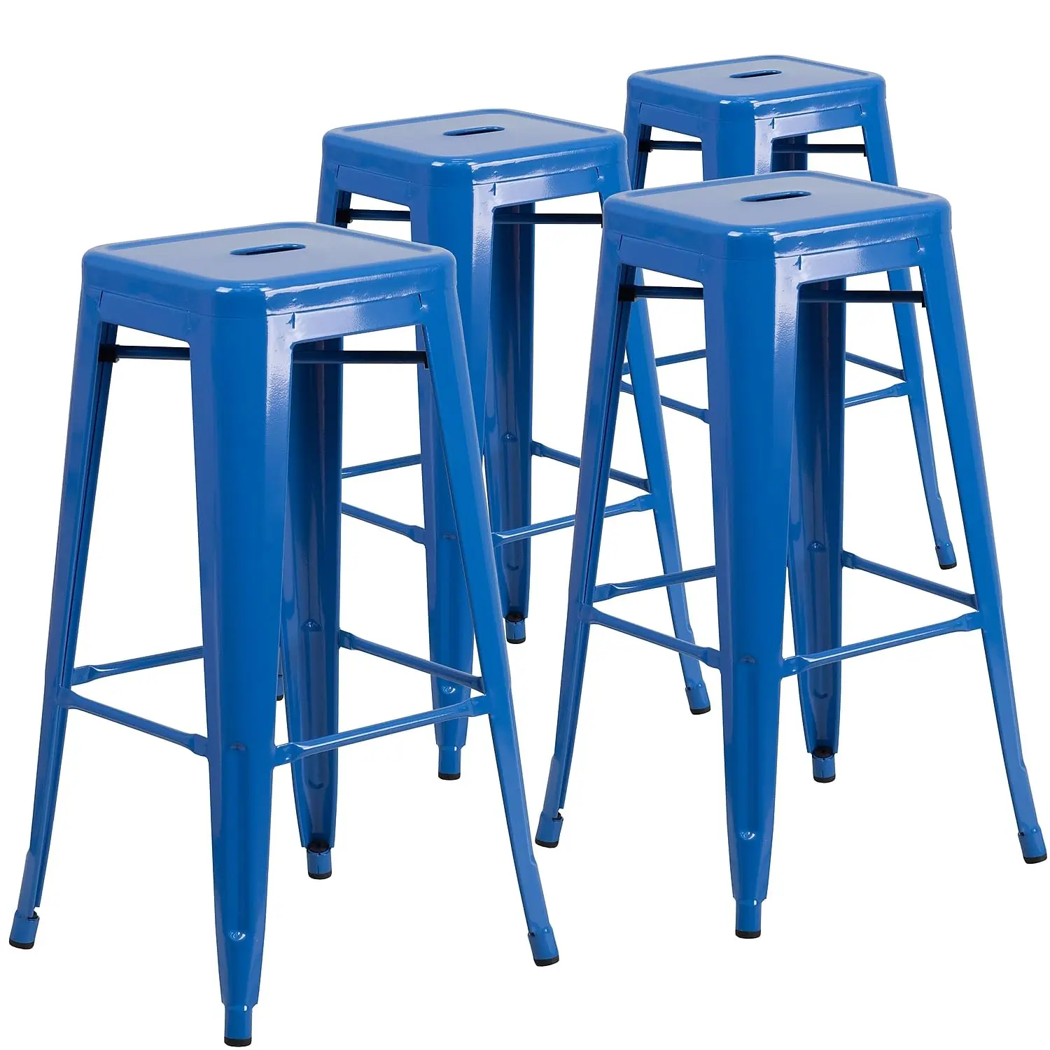 30 in Metal Backless Bar Stool Indoor Outdoor Blue 4-Pack, Customized