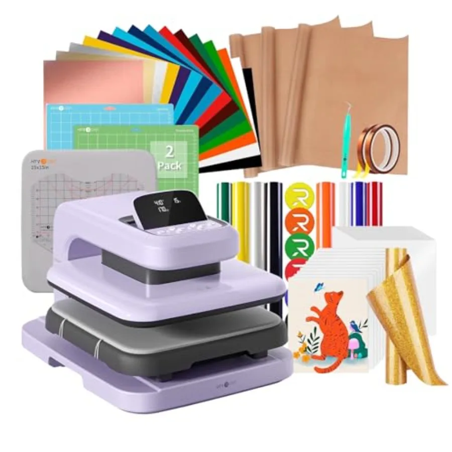 

Automatic Heat Press 2 for apparel decoration, aluminum alloy body, black, includes accessories kit, 2x12x12 cutting mats, 8pcs