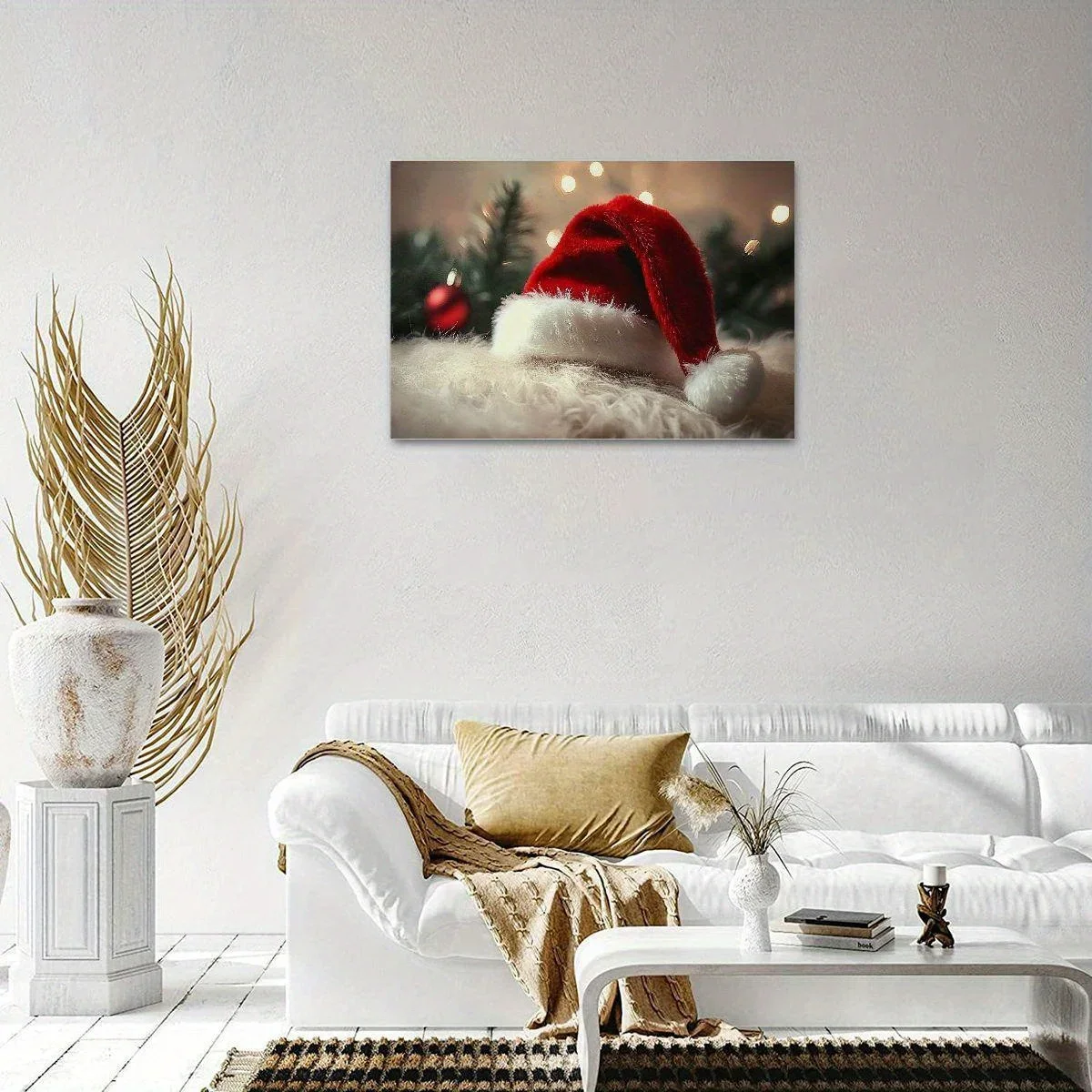 Santa Hat - Christmas Poster Vintage Christmas Vintage Christmas Decoration Christmas Oil Painting with Wooden Frame Christmas