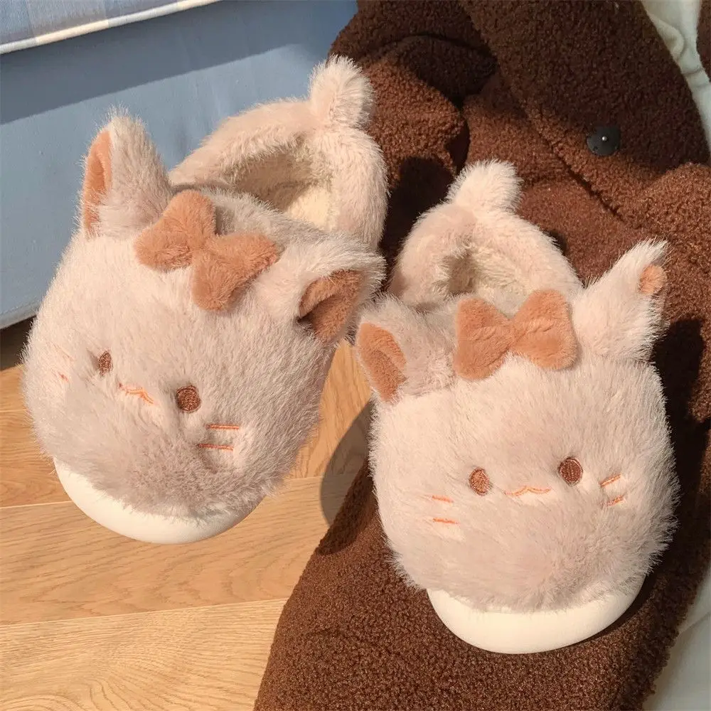 

new winter for women lovely cat plush slippers warm shoes slides cute cartoon bow-tie cat fuzzy slippers home cotton shoes