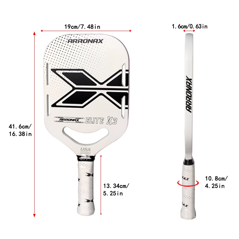 Pickleball Paddles, 3K Carbon Fiber Surface, High Spin and Power, Edgeless Design, Elongated Handle, Power Paddles