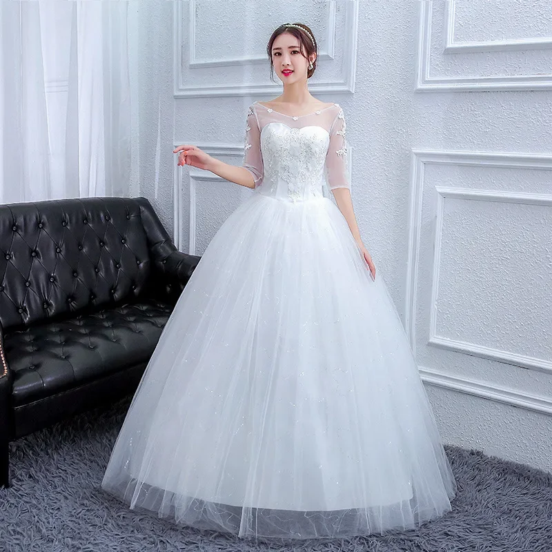Customized Wedding Dress Bridal Lace Up Wedding Dresses Plus Size Half Sleeves Dresses Ball Gowns