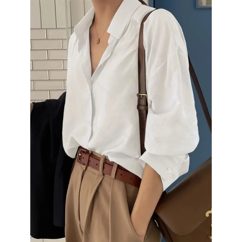 QWEEK Korean Style Basic Women Shirts Office Elegant Solid Colour Blouses Casual Long Sleeve Button Up Fashion Youthful Autumn