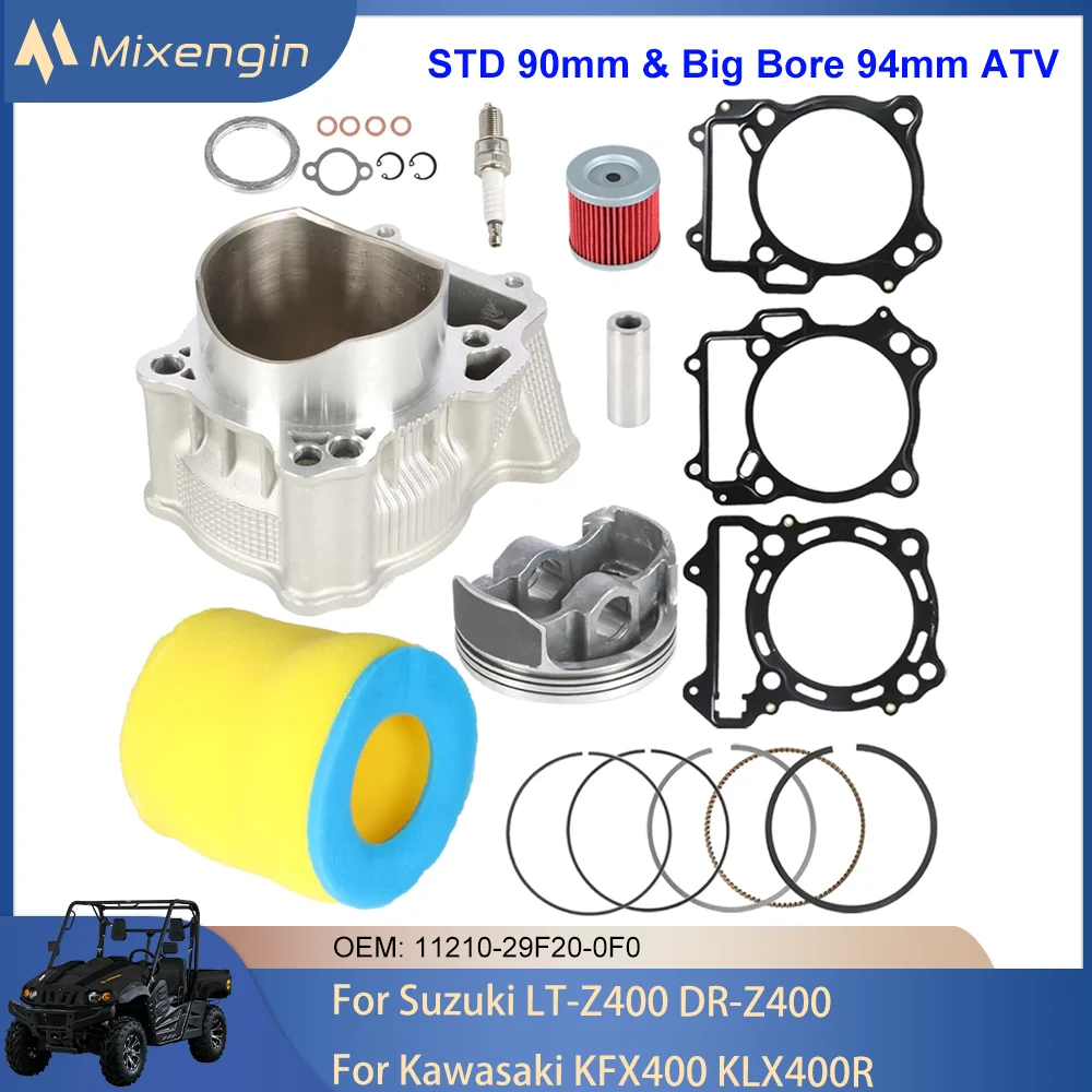 STD 90mm gran cilindro 94mm ATV Moto junta de pistón kit de filtro de aire para Suzuki DRZ400 Kawasaki KFX400 KLX400R 11210-29F20-0F0