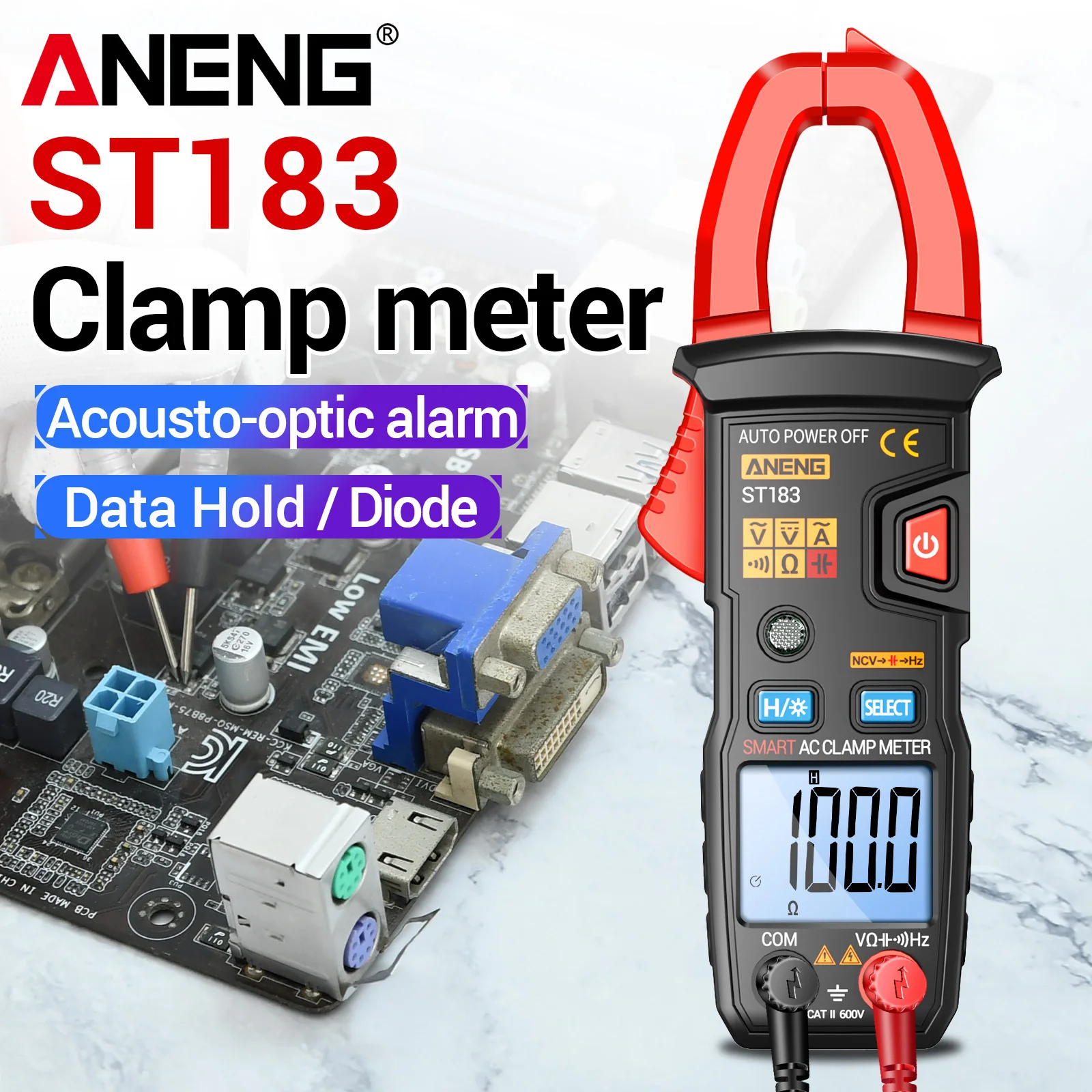 ANENG ST183 Fully Auto Digital Clamp Meter 6000 Counts 600A AC/DC LCD Backlight NCV Data Hold REL Flashlight CAT III Electrician