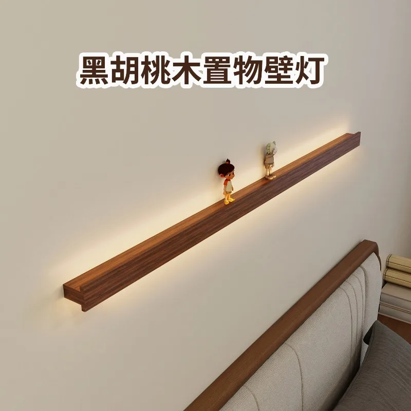New Chinese black walnut stowable wall lamp bedroom bedside strip living room background lamp