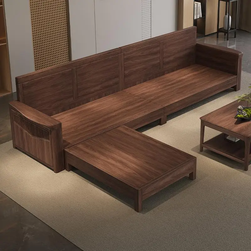 โซฟาไม้แบล็ควอลนัทแท้ ดีไซน์โมเดิร์นเรียบง่าย เหมาะสำหรับอพาร์ทเมนต์ขนาดเล็ก ใช้ได้ทั้งฤดูหนาวและฤดูร้อน สำหรับห้องนั่งเล่นแบบมุม