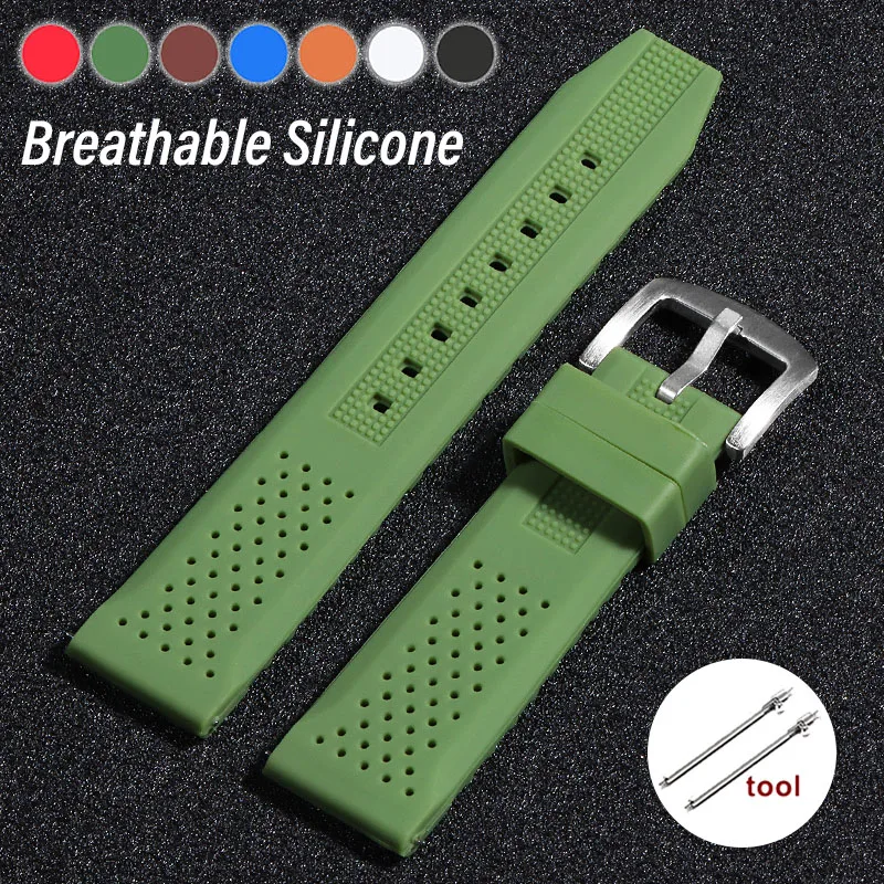 Perforated Silicone Watch Strap 16mm 18mm 20mm 22mm 24mm Breathable Waterproof Rubber Band for Seiko/Omega Universal Wristband
