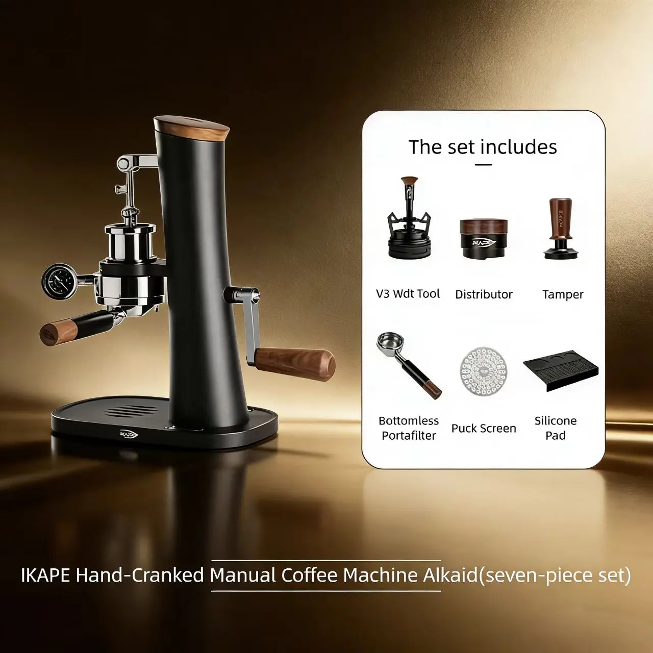 IKAPE Hand-Cranked Manual Coffee Machine Alkaid, No Electricity Required for E61 58mm Bottomless Portafilter Espresso Machinne