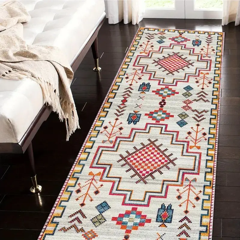 VIKAMA Bohemian Corridor Carpet Geometric Pattern Crystal Velvet Floor Mat Entrance Kitchen Staircase Long Rug Home Decoration
