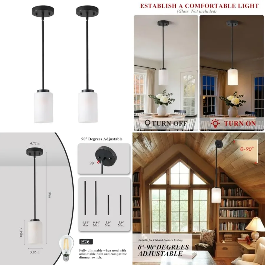 

1-Light Mini Pendant Light Fixtures, Industrial Chandelier Hanging Ceiling Lights with, Adjustable Height, Black Pendant Lamp,