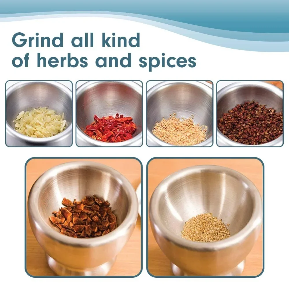 Stainless Steel Mortar and Pestle Set Spice Grinder Bowl for Herbs Spices Seasoning Pill Crusher Kitchen Tools Gadgets