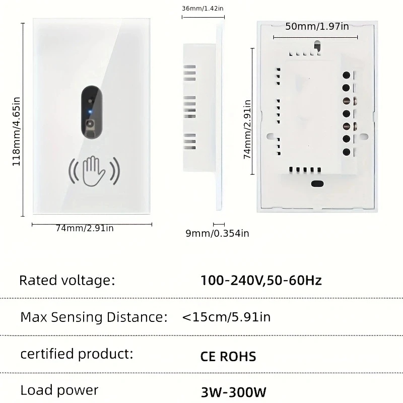 1 قطعة مفتاح الإضاءة الجدار موجة الأشعة تحت الحمراء مستشعر الأشعة تحت الحمراء لا حاجة اللمس الولايات المتحدة 220 فولت 110 فولت لوحة شاشة زجاجية الطاقة الكهربائية على قبالة مصباح #3