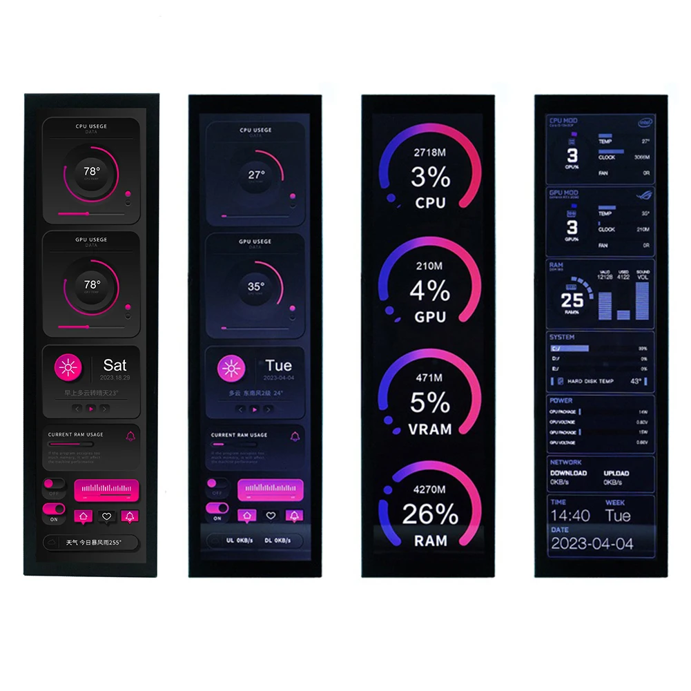 8.8インチ IPS Type-C セカンダリスクリーンケース CPU GPU RAM コンピュータモニター AIDA6 フリー PC 温度表示 1920*480 コンピュータケース用