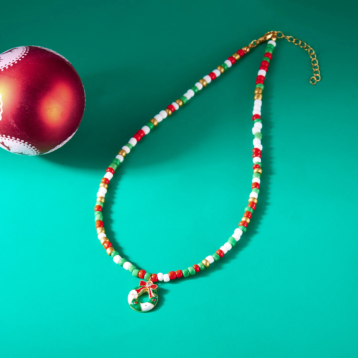 قلادة عيد الميلاد مطرز للسيدات ، إكليل شجرة ، مجوهرات الأرز ، لطيف ، السنة الجديدة ، الموضة