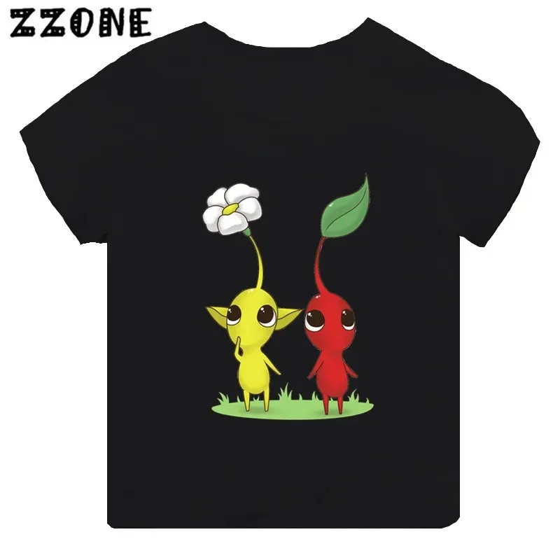 Gorąca wyprzedaż gra wideo Pikmin 4 nadruk Cartoon Kids T-Shirt dziewczęcy ubrania dla chłopców czarne koszulka z krótkim rękawem dziecięce topy,