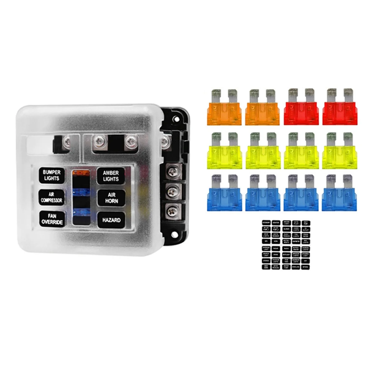 Car Boat Fuse Box Holder with 6 Ways Blade Fuse Holder Block Warning Indicator 12V 36V Power Distribution Panel