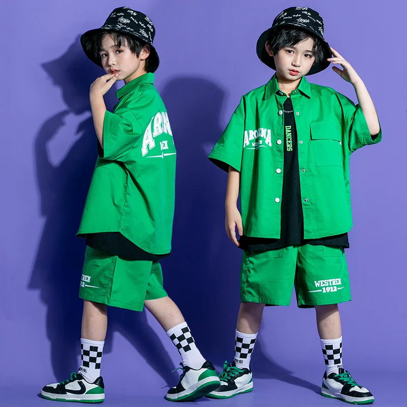 Kid Kpop Hip Hop Kleding Groen Shirt Tee Tank Top Streetwear Cargo Jogger Broek Shorts Voor Meisje Jongen Jazz Dance kostuum Kleding