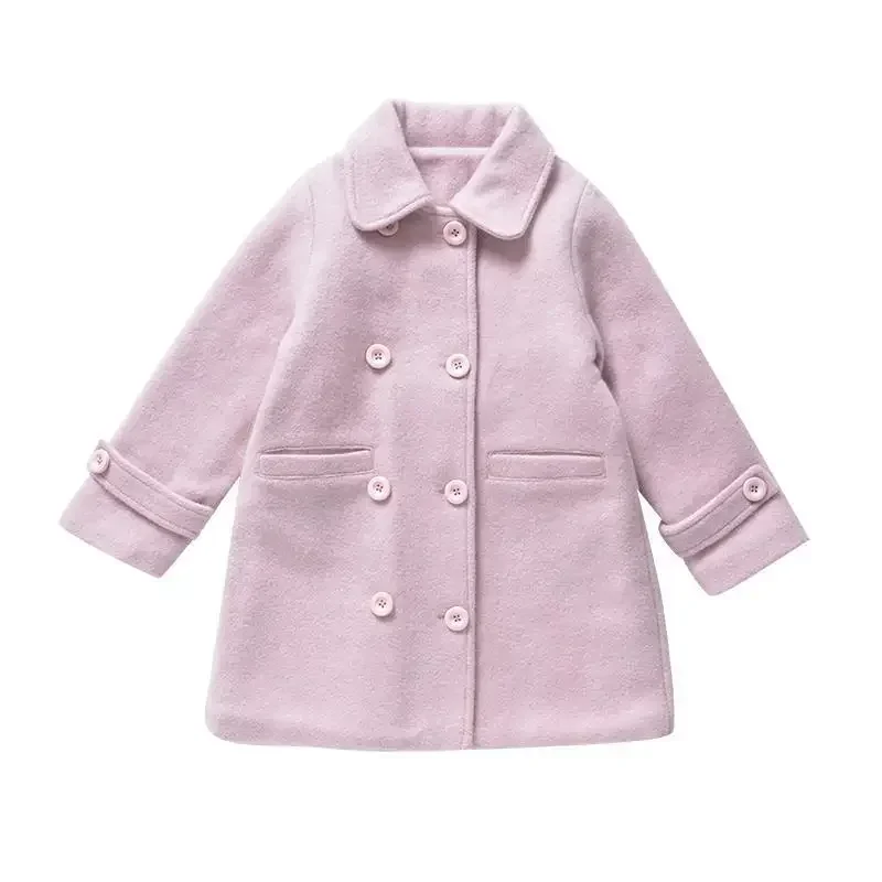 Girls Woolen Coat Jacket Cotton Outwear Windbreak 2024 Lapel Warm Plus Thicken Velvet Winter Autumn Party Children's Clothing