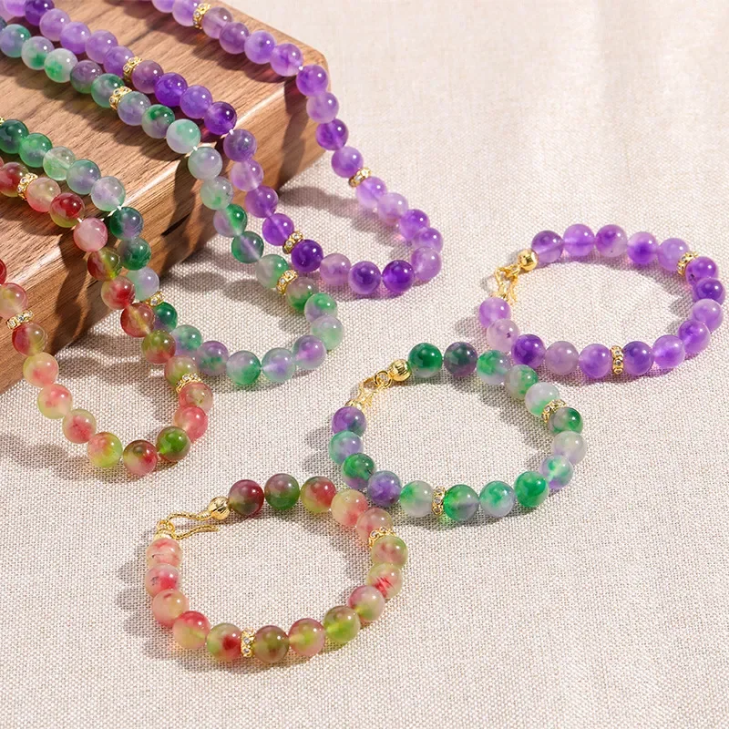 Natural Glazed Beaded Necklace Bracelet Female Bohemian Style Versatile Fashion Dopamine Stained Glass Bracelet