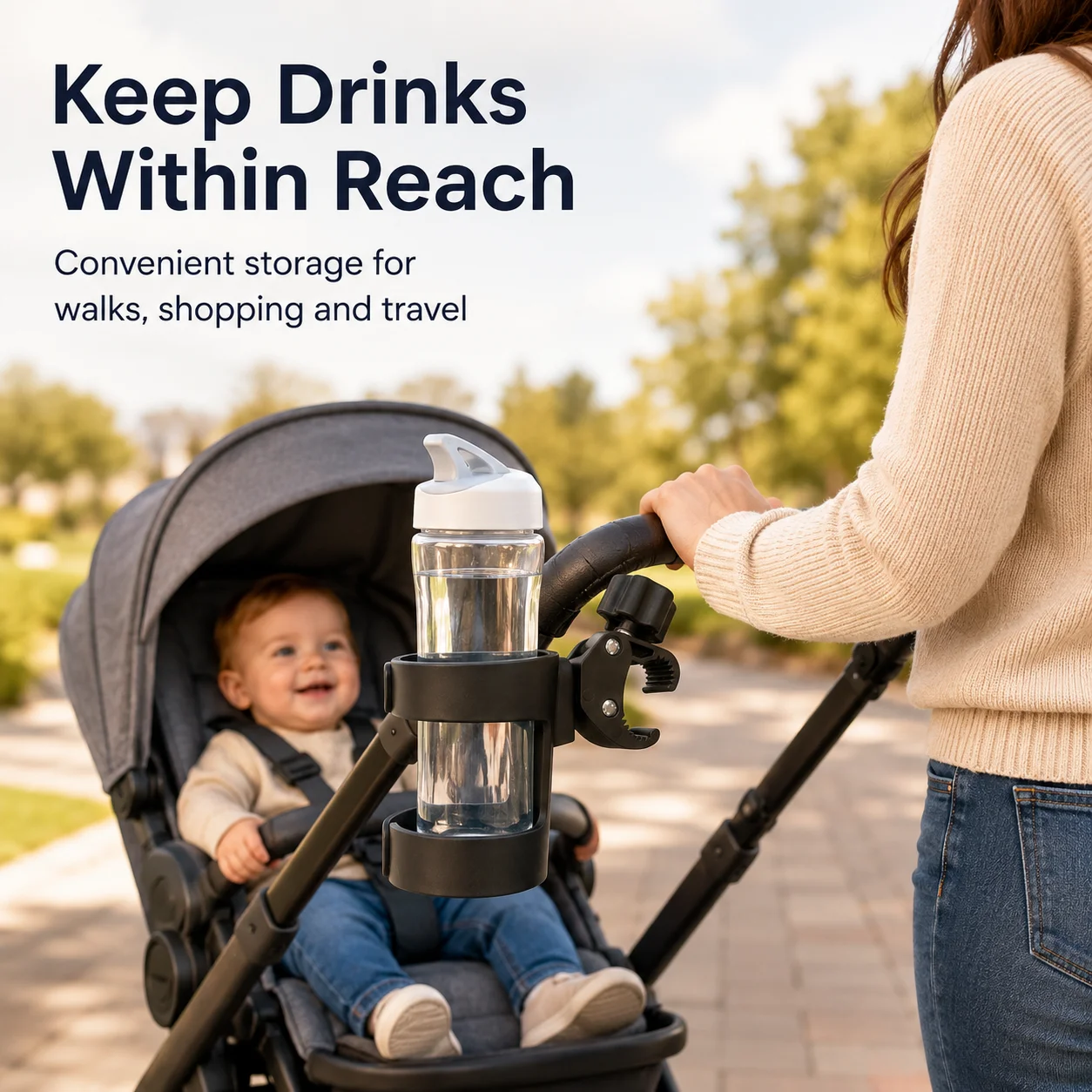 Stroller cup holder, universal bottle rack, non-slip, water bottle stand, must for outings.