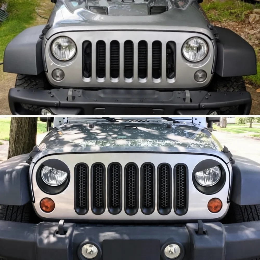 Front Grille Insert Trim Cover For Jeep Wrangler JK 2007 2017 Exterior Accessories Black Mesh Frame Snap In Replacement