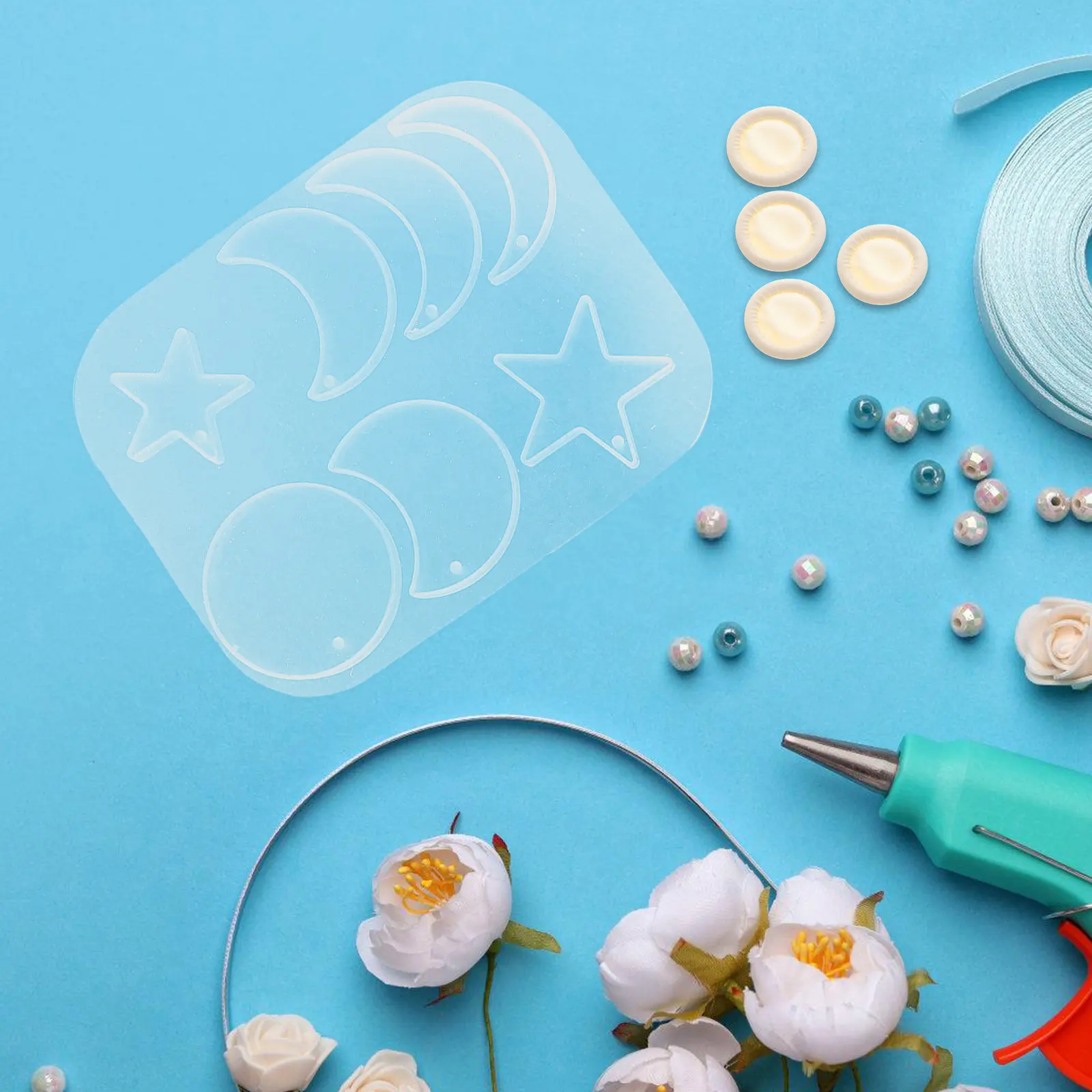 1 Juego de moldes de silicona DIY para colgantes de planetas, kit de accesorios para hacer joyas de resina, decoración colgante, kit de manualidades