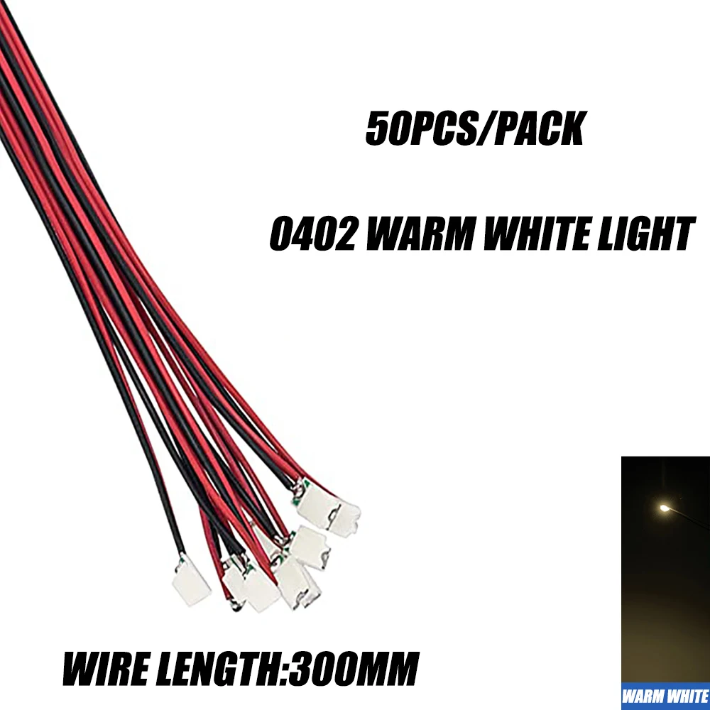 SANMERSEN 50 Teile/beutel 0402 0603 DIY SMD Lampe Wired Micro Litz Led Vorgelötet Chip Wired 3V Eisenbahn Modell spielzeug Licht DIY Führt Drähte 30cm 8