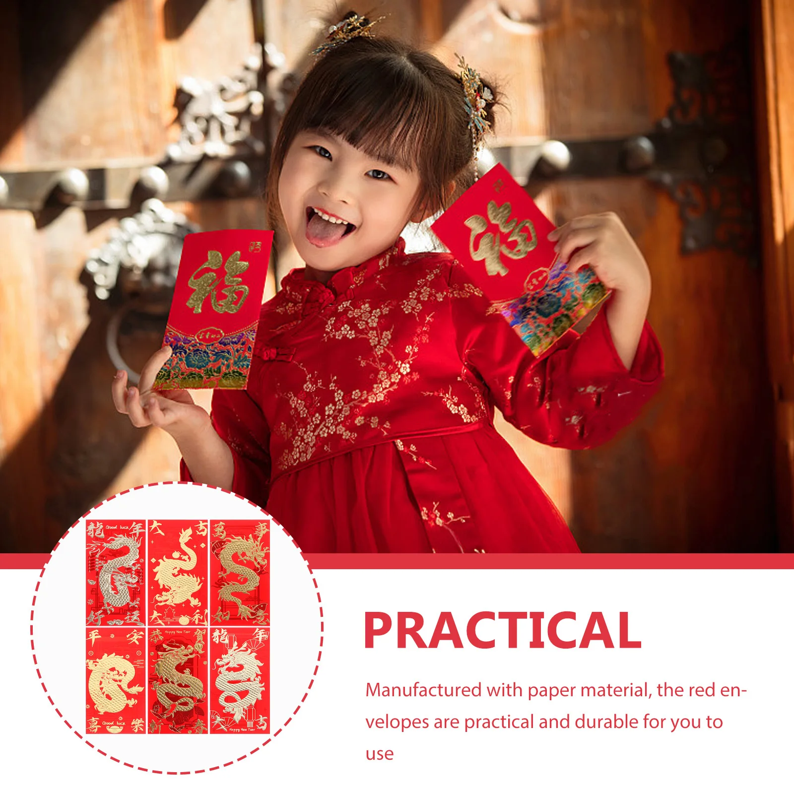 

Красные карманы для денег, 30 шт., китайские новогодние конверты с узором дракона, фестиваль, счастливые держатели для денег, HongBao, вечерние, свадебный подарок 2024