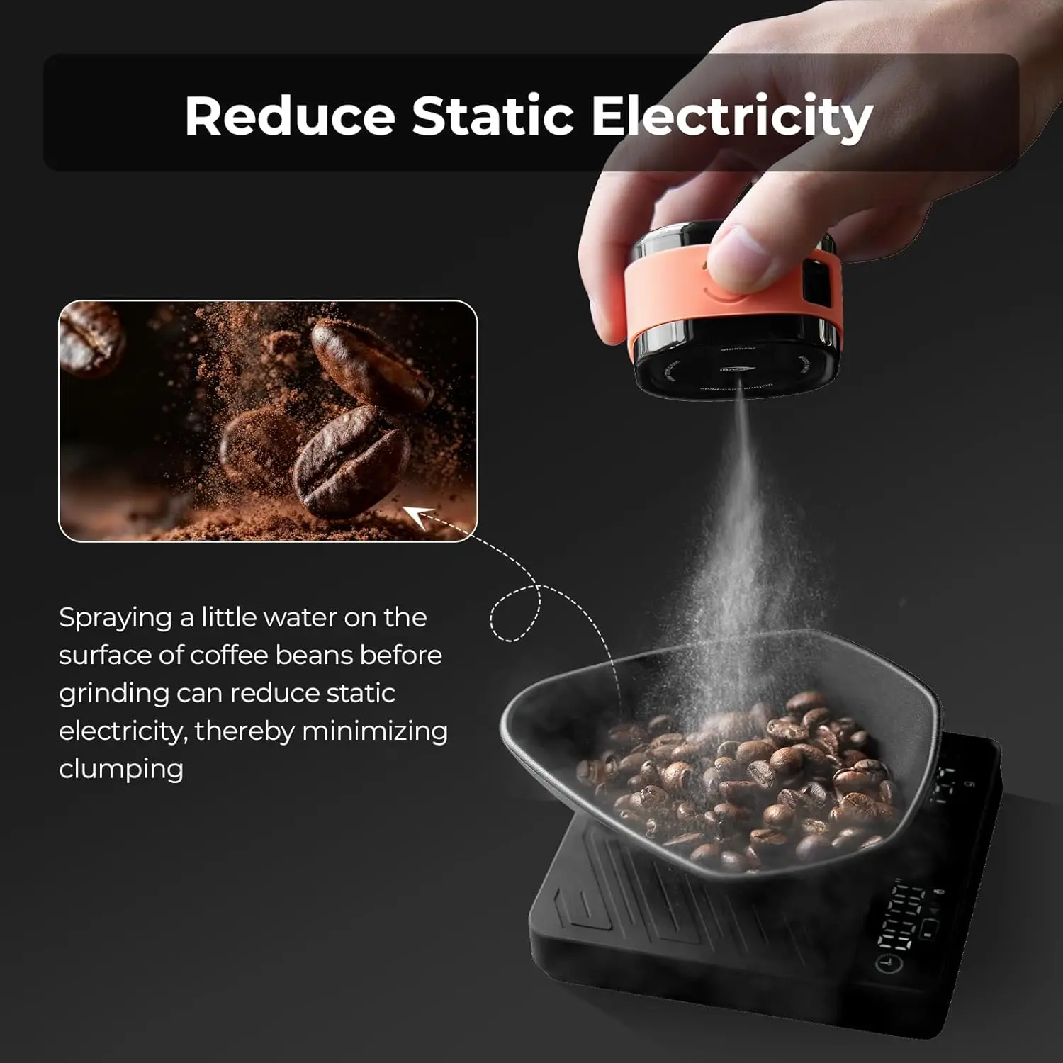 IKAPE Magnetic Rechargeable Coffee Bean Spray Bottle,20ml Anti-Static RDT Tool for Espresso Grinders,Barista Coffee Accessories