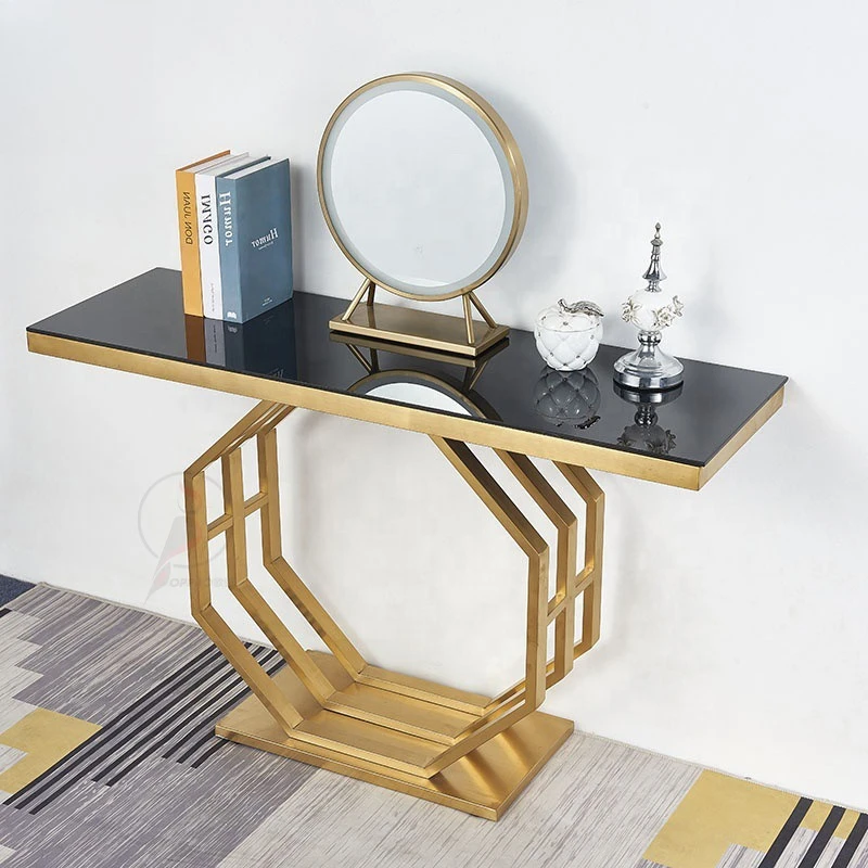 Light luxury console table facing the door, marble entrance cabinet, stainless steel corridor, art entrance, slate entrance
