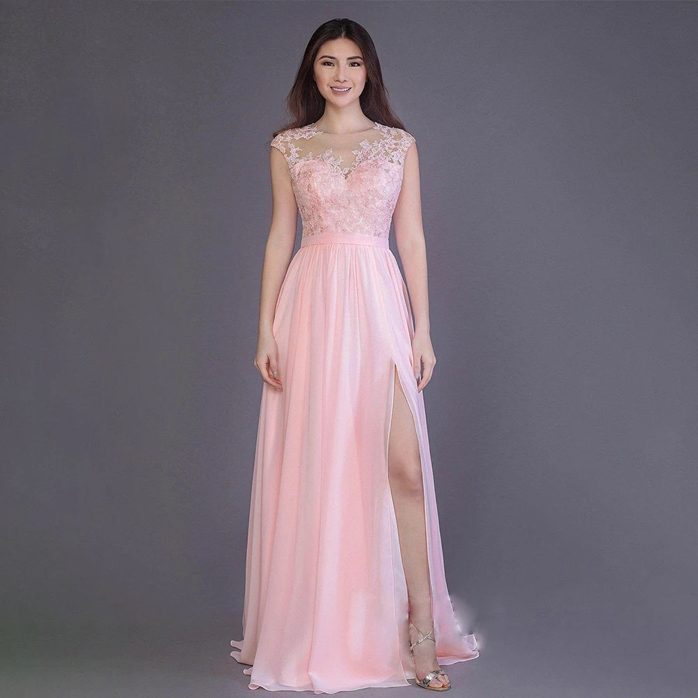 

2026 Women's Formal Evening Gowns Chiffon Sleeveless Appliqué Pleated Side Split Elegant Evening Dresses for Party Prom Gala