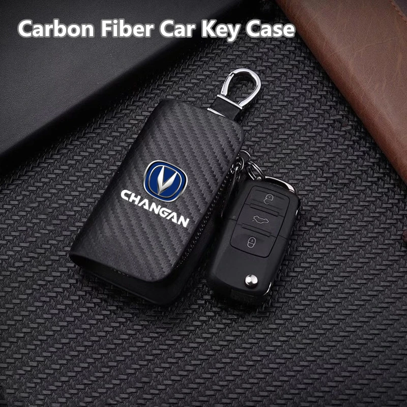 Carbon Filber Car Key Case Keys Full Cover Leather Protection Shell Bag For changan cs35 cs15 cx70 cs55 cs95 cs75 cs75fl plus