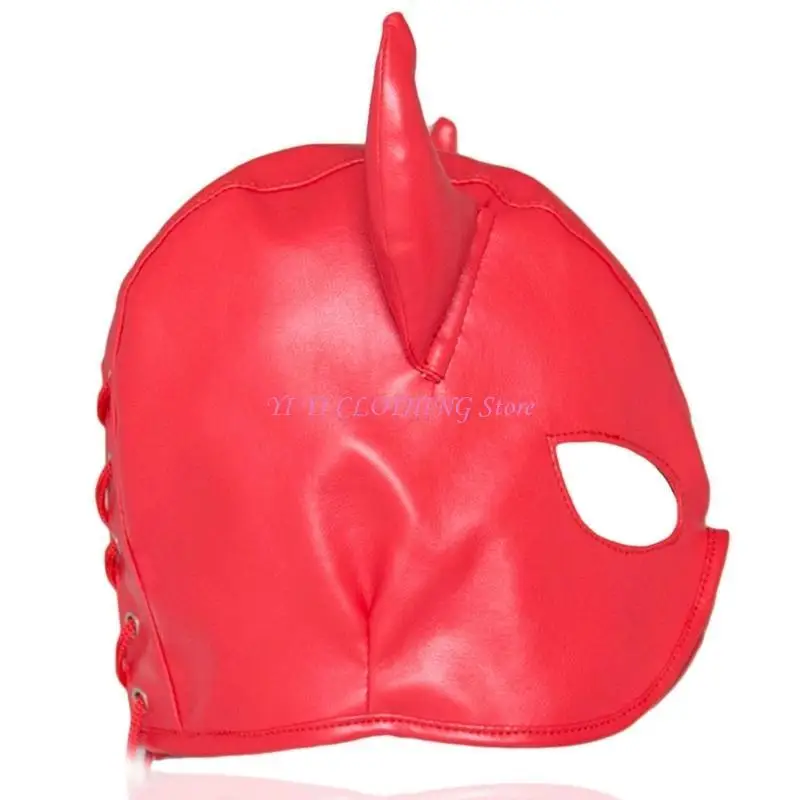 Horn Balaclava Head Cover Eye Hole for Halloween Costume for Indoor and Outdoor Use Black Head Cover with Tie