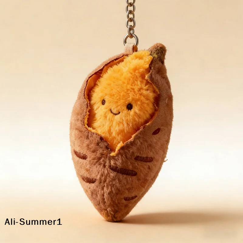 Cute Creative Roasted Sweet Potato Plush Doll Keychain Cartoon Simulated Food Stuffed Doll Pendant Decorative Accessories Gifts