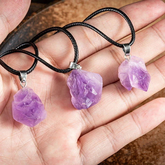 Natural Crystal Raw Amethyst Pendant with Black Rope Flower Clasp DIY Rock Necklace Women s Fashion Jewelry AliExpress 15