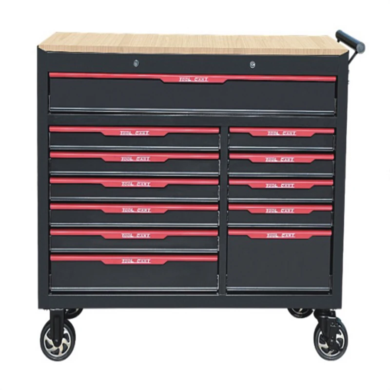 

Wooden Top Garage Storage Workbench 12 Drawers Tool Box Portable Workshop Storage Cabinet Metal Tool Chest with Wheel