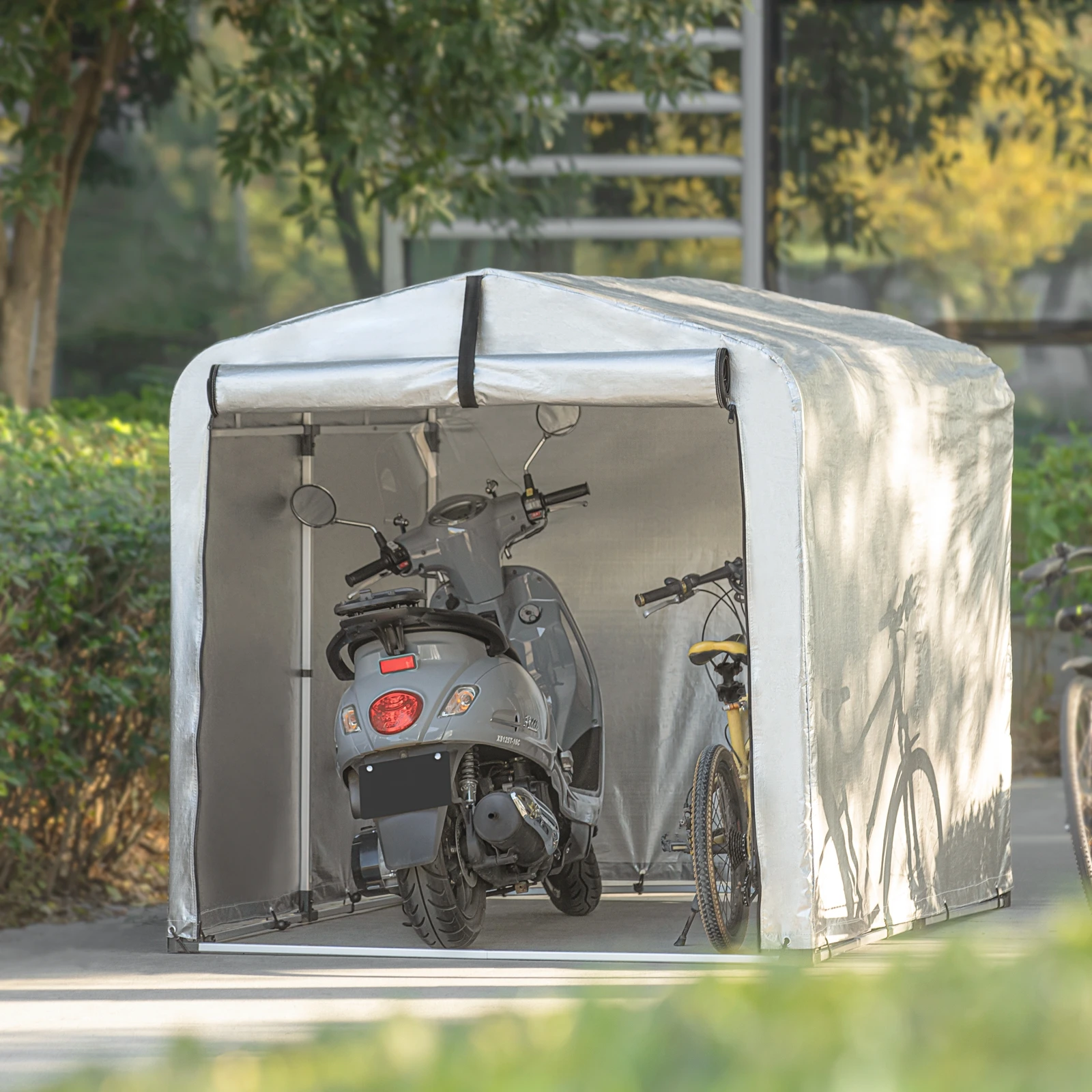 SoBuy KLS11-L bicicletta garage riparo per biciclette Attrezzatura per stagnola Casa degli attrezzi Casa Lamine per tetto multiuso tenda capannoni da giardino