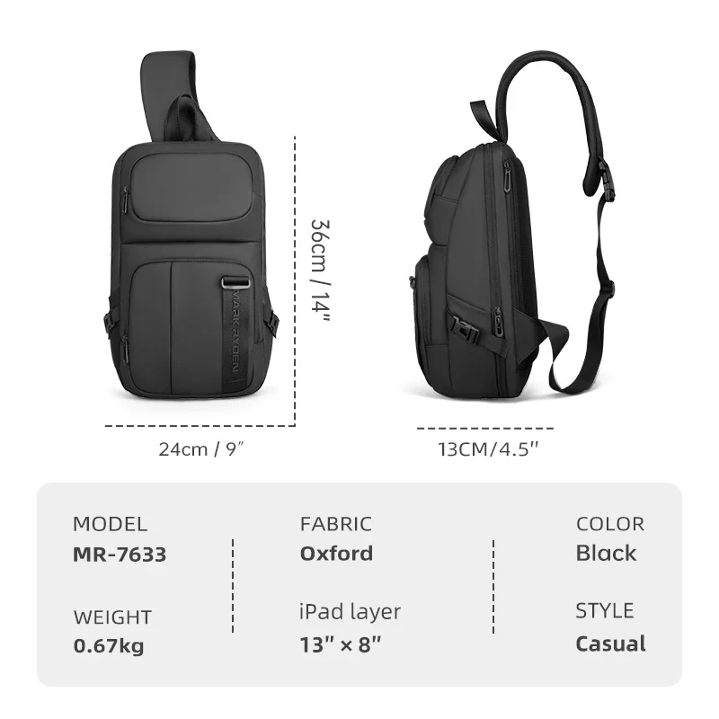 MARK RYDEN Bolsa Crossbody Masculina, Bolsa de Ombro Mensageiro Anti-Roubo, Bolsa Peito Repelente de Água, Mochila para Almofada de 13,3 polegadas RFID