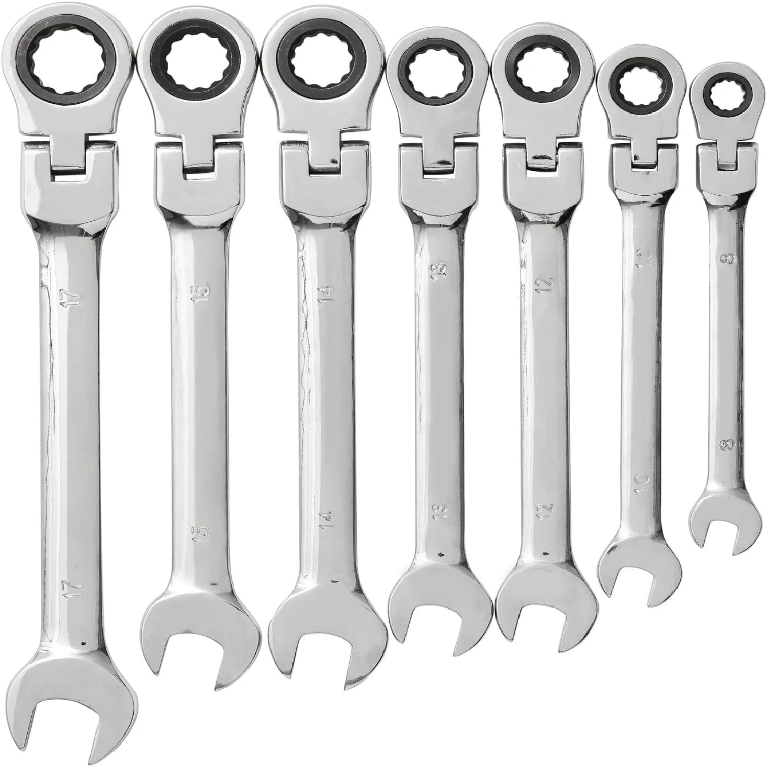 Обновите свой ящик для инструментов с помощью этого прочного и универсального набора ключей с храповым механизмом с гибкой головкой из 7 предметов. Изготовлено из высококачественного хрома v.