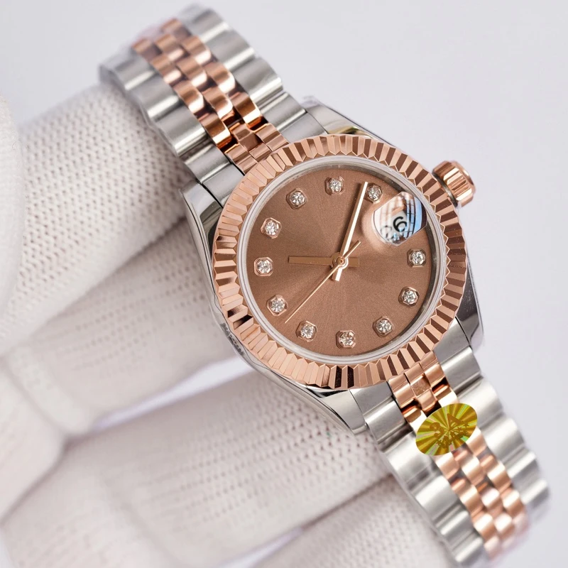 Reloj de pareja de marca de lujo para amantes, reloj mecánico de estilo clásico de 28mm para mujeres elaboradas por Rolexes, regalo maravilloso de inspiración