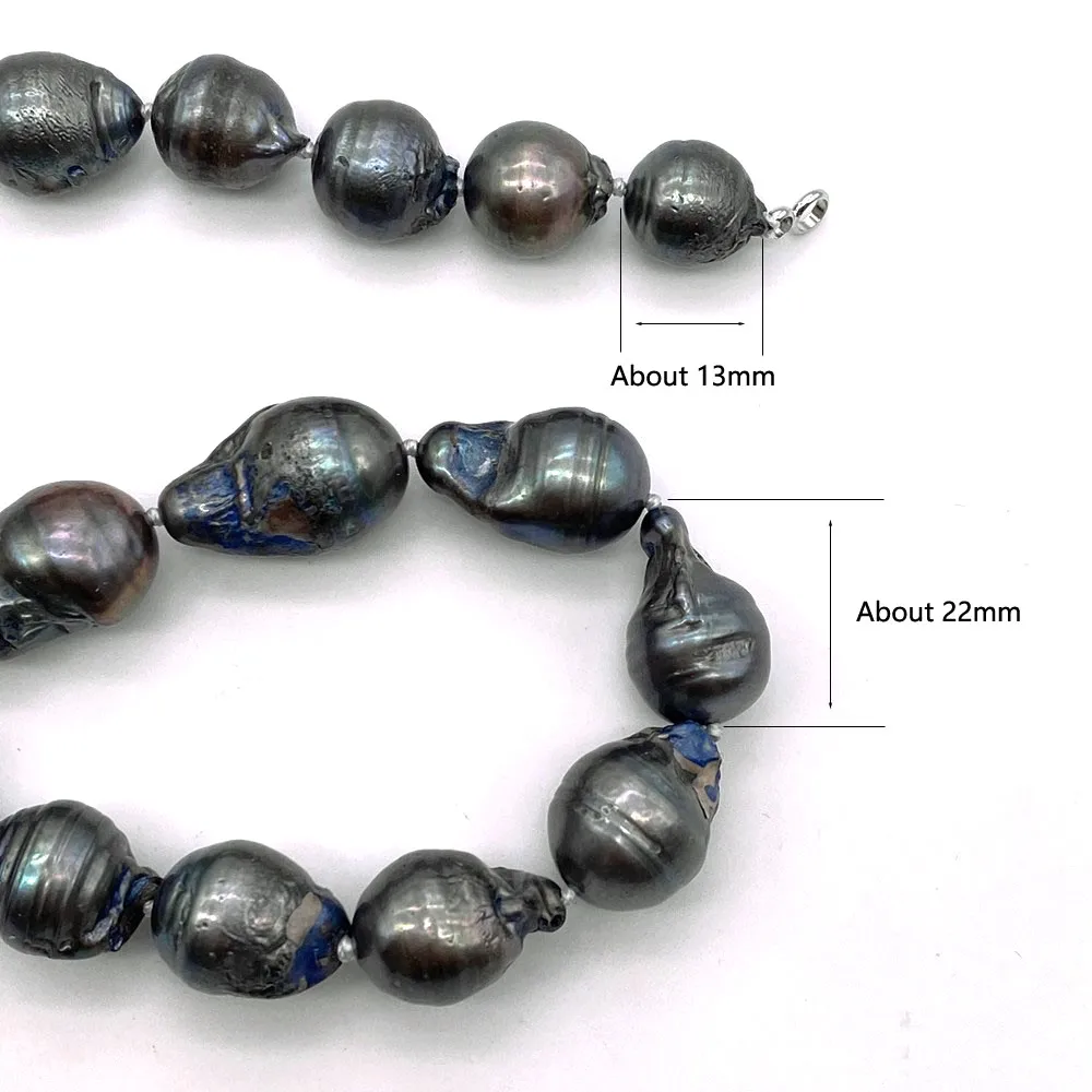 Cheap Black Grey Color 13-22mm Tissue Nucleated Flame Ball Shape Baroque Necklace Freshwater 100% Natural Pearls