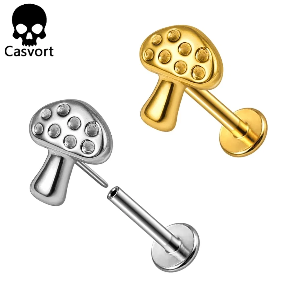 Casvort 1 Stück ASTM F136 Titan Pilz-Flat-Back-Stecker Gewindeloser Push-Pin Lippenring Medusa Knorpel Piercing Schmuck