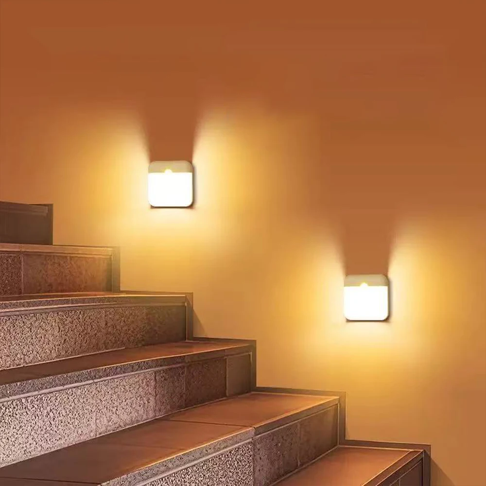 

Светодиодный светильник с датчиком движения, USB-зарядка, квадратная лампа для спальни, кухни, лестницы, прихожей, шкафа, гардероба, подсветка для шкафов